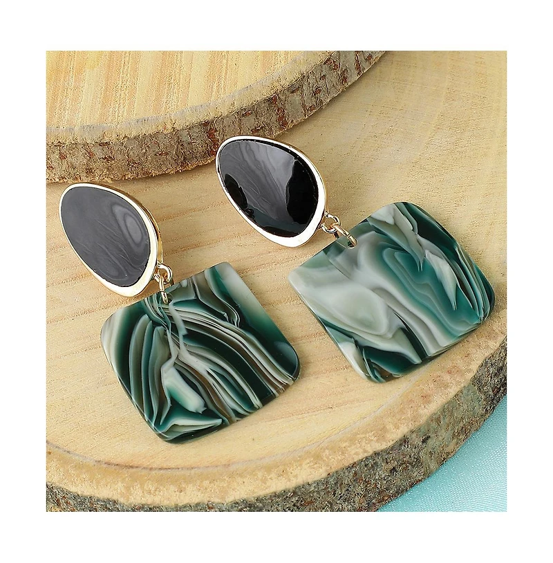 Sohi Women's Black Textured Geometric Drop Earrings