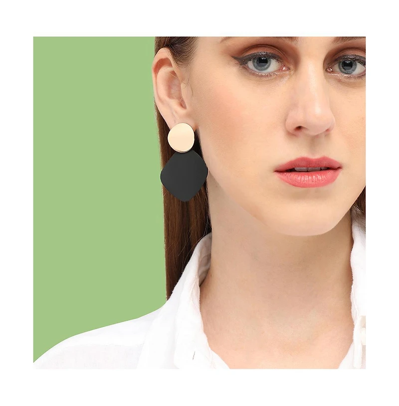 Sohi Women's Black Colorblock Geometric Drop Earrings