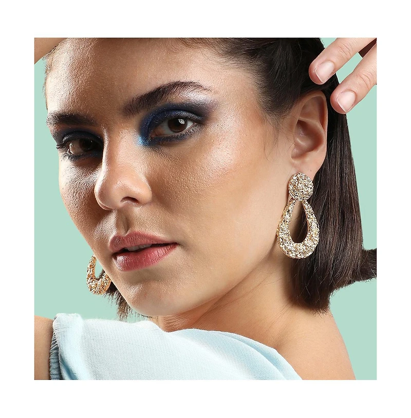 Sohi Women's Gold Textured Teardrop Earrings