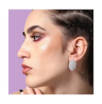 Sohi Women's Silver Embellished Hexagon Drop Earrings
