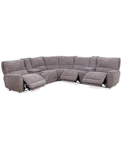 Closeout! Deklyn 129" 7-Pc. Zero Gravity Fabric Sectional with 3 Power Recliners & 2 Consoles, Created for Macy's