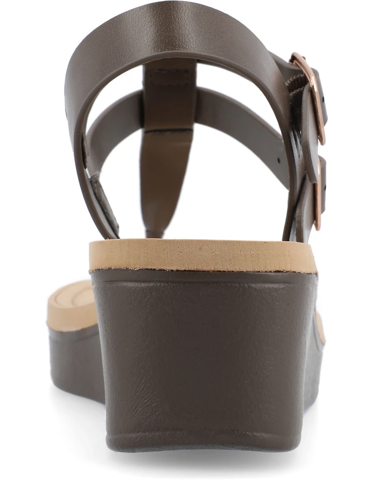 Journee Collection Women's Bianca Double Buckle Platform Wedge Sandals