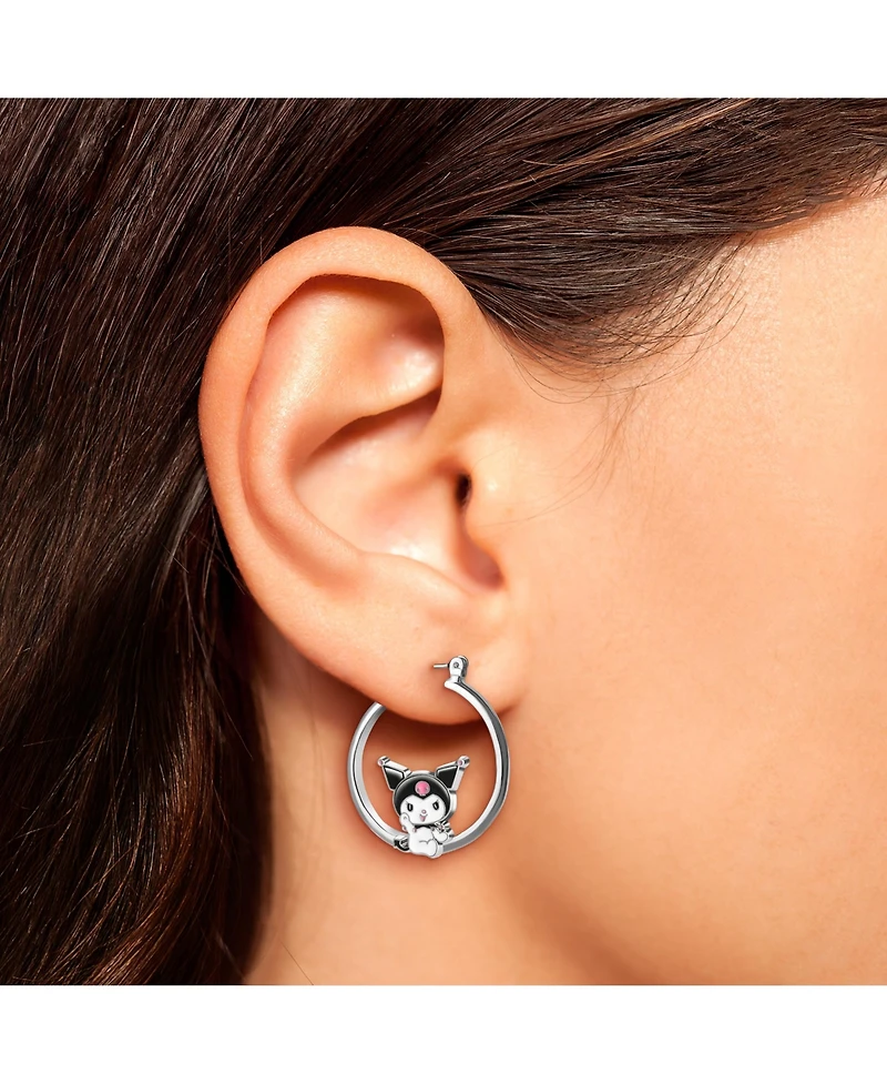 Sanrio Hello Kitty Womens Enamel Plated Hoop Earrings Officially Licensed - Kuromi