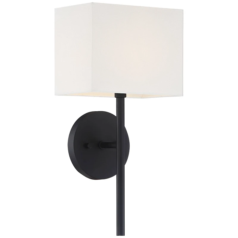 Possini Euro Design Favreau Modern Wall Light Sconce Black Hardwire 8" Fixture Rectangular Linen Fabric for Bedroom Bathroom Vanity Reading Hallw