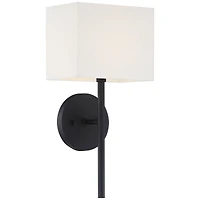 Possini Euro Design Favreau Modern Wall Light Sconce Black Hardwire 8" Fixture Rectangular Linen Fabric for Bedroom Bathroom Vanity Reading Hallw