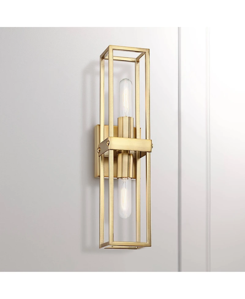 Possini Euro Design Modern Wall Light Sconce Warm Brass Hardwired 18 3/4" High 2-Light Fixture Open Frame Bedroom Bathroom Hallway