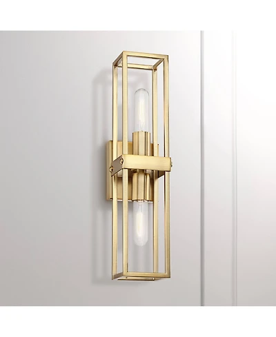Possini Euro Design Modern Wall Light Sconce Warm Brass Hardwired 18 3/4" High 2-Light Fixture Open Frame Bedroom Bathroom Hallway