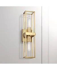 Possini Euro Design Modern Wall Light Sconce Warm Brass Hardwired 18 3/4" High 2-Light Fixture Open Frame Bedroom Bathroom Hallway