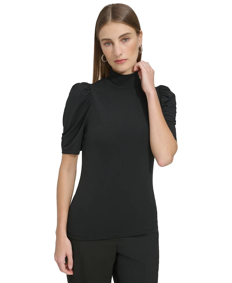 Dkny Petite Mock-Neck Puffed-Shoulder Top
