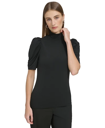 Dkny Petite Mock-Neck Puffed-Shoulder Top
