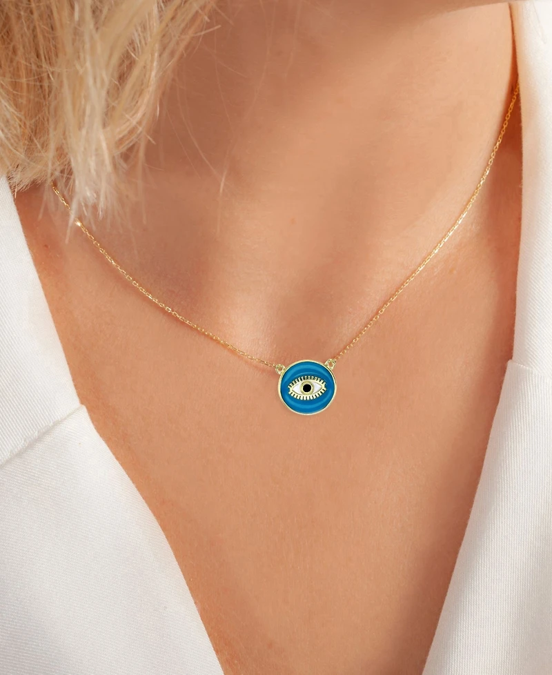 Cubic Zirconia & Enamel Evil Eye Pendant Necklace in 14k Gold-Plated Sterling Silver, 16" + 2" extender