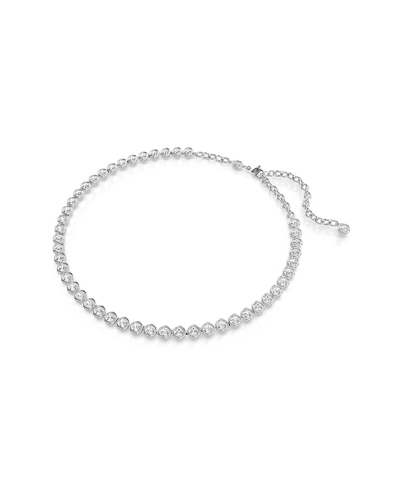 Swarovski Round Cut, White, Rhodium Plated Imber Tennis Necklace