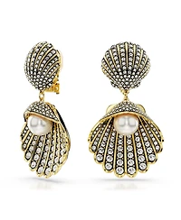 Swarovski Crystal Swarovski Imitation Pearl, Shell, White, Gold-Tone Idyllia Clip-On Earrings