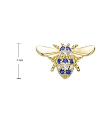 Sterling Silver Mini 7MM 14k Yellow Gold Plated with Cubic Zirconia Pave Wasp Stud Earrings