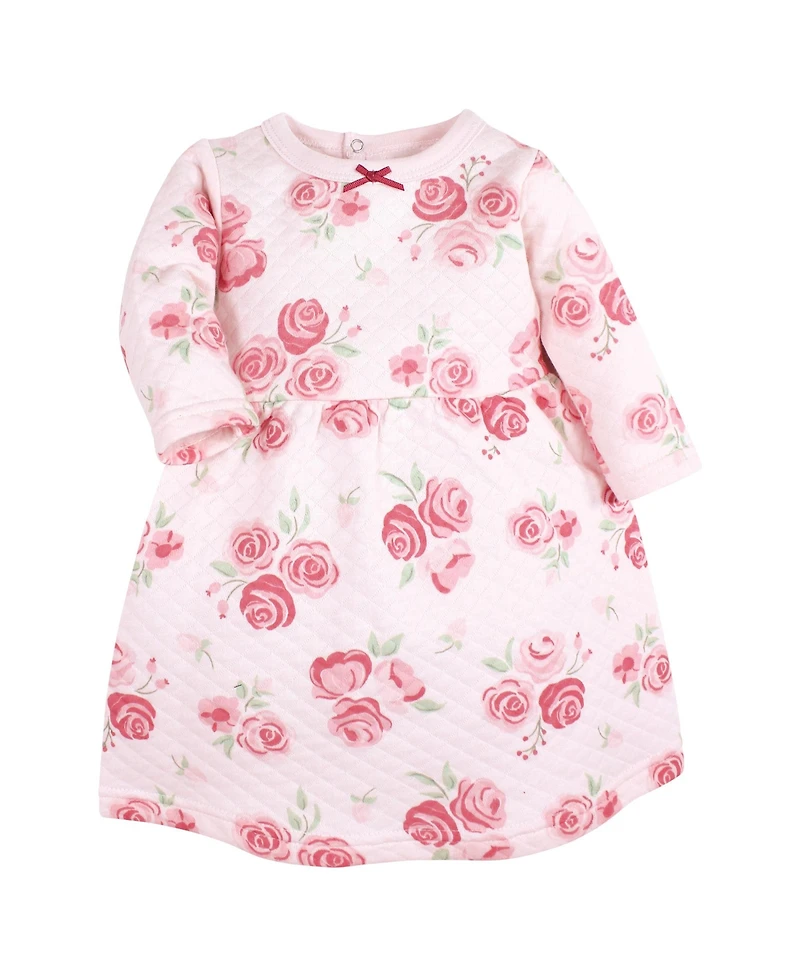 Hudson Baby Girls Quilted Cotton Dress and Leggings, Blush Rose