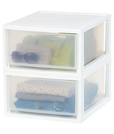 Iris Usa 30 Qt. Stackable Storage Drawer, 2 Pack, Plastic Drawer Organizer with Clear Doors for Pantry, Bedroom, Closet, Kitchen, Under-Sink, Home and