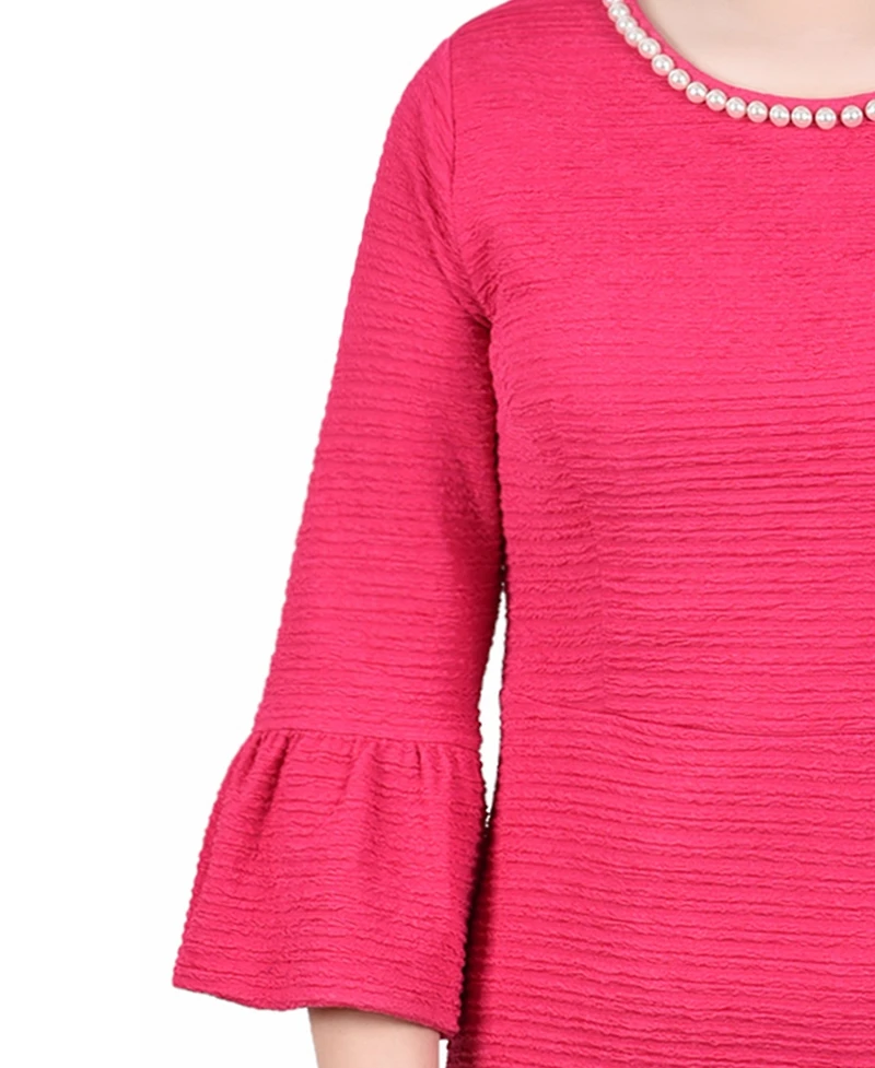 Ny Collection Women's 3/4 Length Imitation Pearl Detail Dress