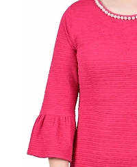 Ny Collection Women's 3/4 Length Imitation Pearl Detail Dress