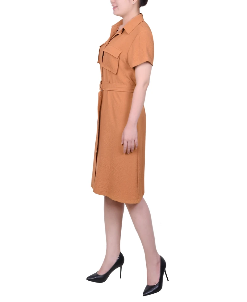 Ny Collection Women's Short Sleeve Belted Shirtdress