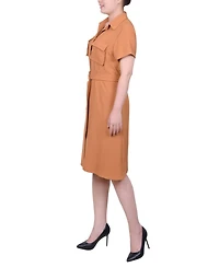 Ny Collection Women's Short Sleeve Belted Shirtdress