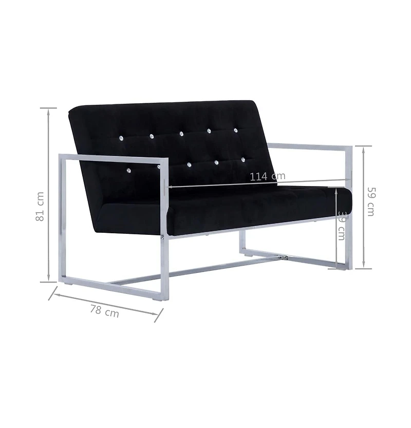 vidaXL 2-Seater Sofa with Armrests Black Chrome and Velvet