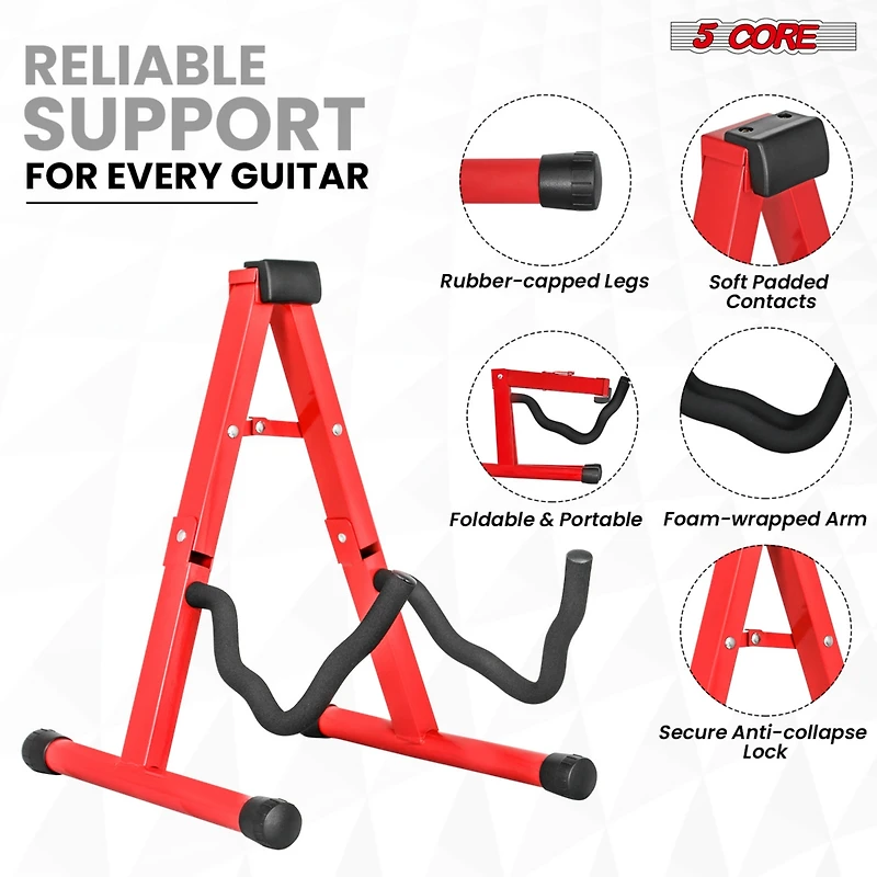 5 Core Double Guitar Stand Floor Adjustable Heavy Duty A Frame Folding Acoustic Electric Bass Mandolin Banjo Violin Holder Stands