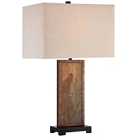 Franklin Iron Works Industrial Rustic Table Lamp 30" Tall Natural Slate Stone Beige Rectangular Shade for Bedroom Living Room House Bedside Night