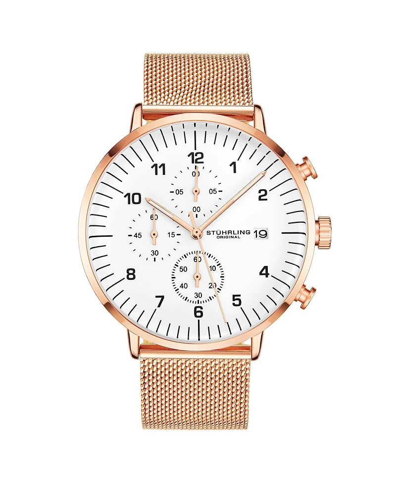 Men's White Dial, Pink Mesh Bracelet, Chrono Watch