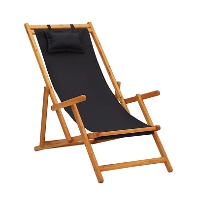 Folding Beach Chair Solid Eucalyptus Wood and Fabric Black