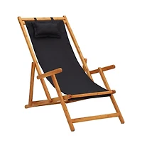 Folding Beach Chair Solid Eucalyptus Wood and Fabric Black