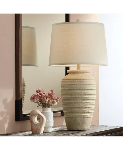 John Timberland Austin Rustic Table Lamp 28" Tall Sand Toned Cream Linen Drum Shade for Bedroom Living Room Bedside Nightstand Office Kids Family