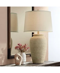 John Timberland Austin Rustic Table Lamp 28" Tall Sand Toned Cream Linen Drum Shade for Bedroom Living Room Bedside Nightstand Office Kids Family
