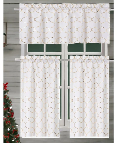 Kate Aurora Christmas Collection Metallic Foil Cotton Blend Lattice Cafe Kitchen Curtain Tier & Valance Set