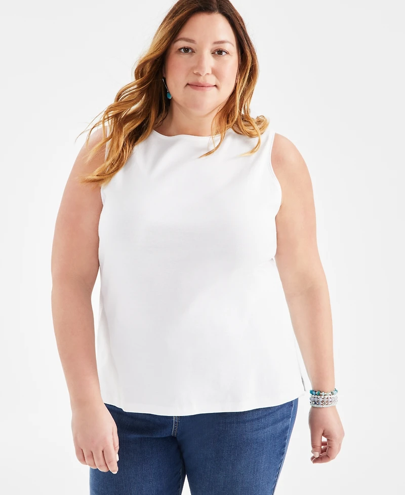 Style & Co Plus Boat-Neck Knit Tank Top, Exclusively at Macy's