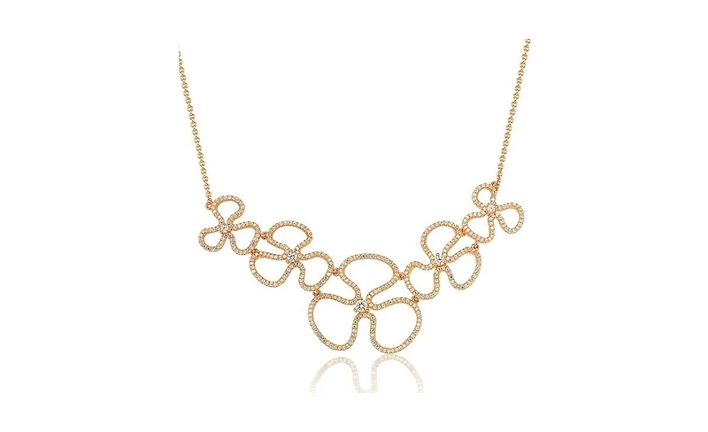 Suzy Levian Sterling Silver Cubic Zirconia Thin Floral Bib Pendant Necklace