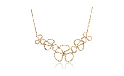 Suzy Levian Sterling Silver Cubic Zirconia Thin Floral Bib Pendant Necklace