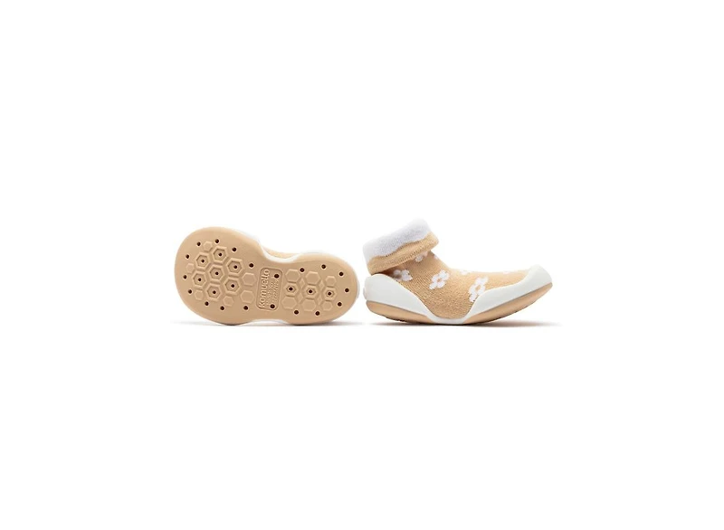 Komuello Infant Girl Breathable Washable Non-Slip Sock Shoes Daisies - Latte