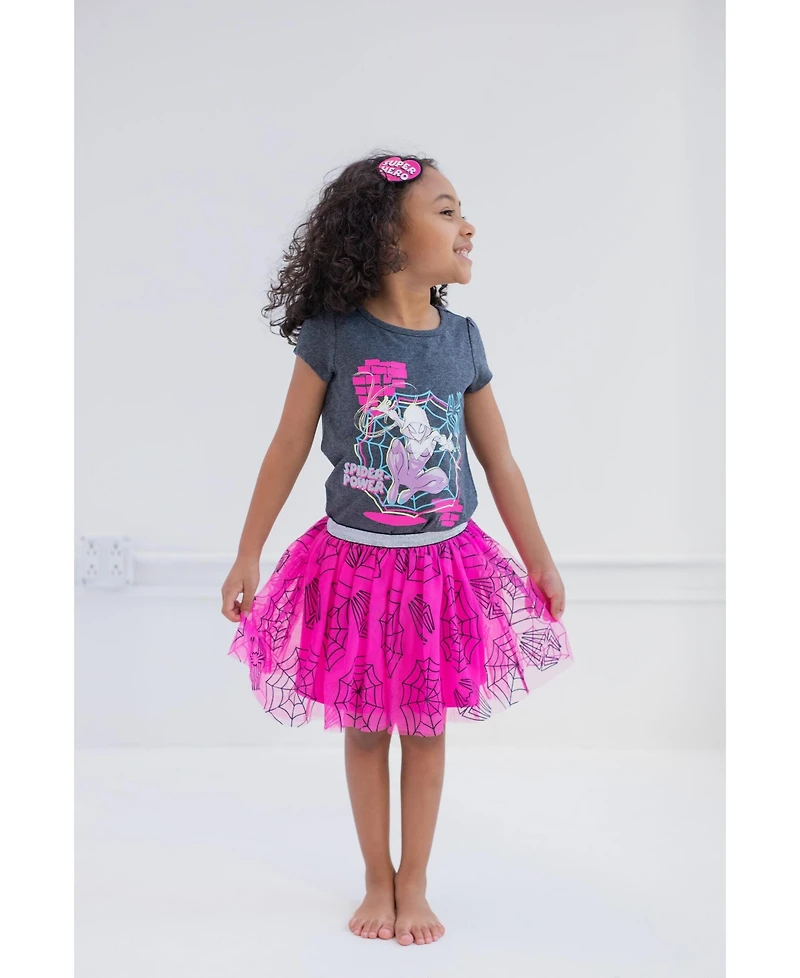 Marvel Spider-Man Spider-Gwen Girls Graphic T-Shirt Tulle Skirt and Headband 3 Piece Outfit Set Toddler |Child