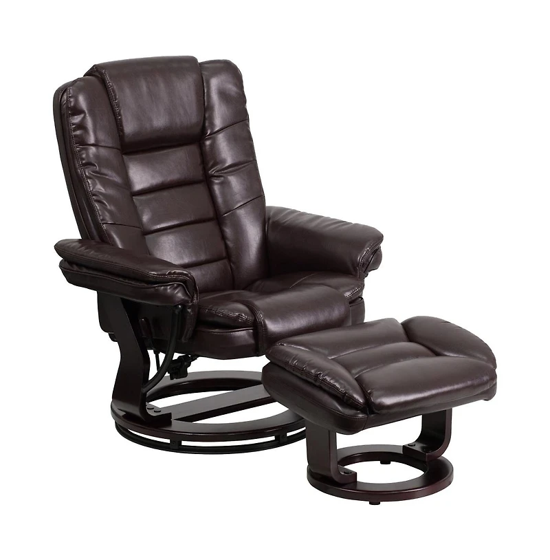 Multi-Position Stitched Recliner & Ottoman With Swivel Base