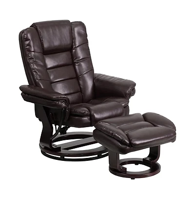 Multi-Position Stitched Recliner & Ottoman With Swivel Base