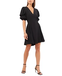 1.state Women's V-Neck Tiered Bubble Puff Sleeve Mini Dress