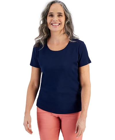 Style & Co Petite Cotton Scoop-Neck Short-Sleeve Top, Created for Macy's