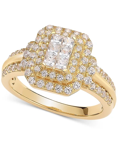 Diamond Emerald Shaped Halo Cluster Engagement Ring (1 ct. t.w.) in 14k Gold