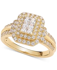 Diamond Emerald Shaped Halo Cluster Engagement Ring (1 ct. t.w.) in 14k Gold