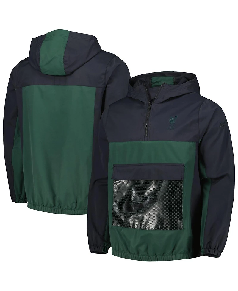 Men's Nike Green Liverpool Anorak Hoodie Quarter-Zip Jacket