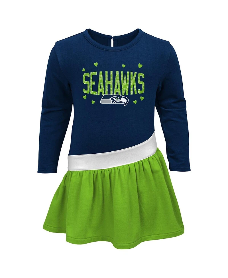 Girls Preschool Navy, Neon Green Seattle Seahawks Heart to Heart Jersey Dress