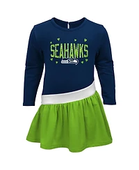 Girls Preschool Navy, Neon Green Seattle Seahawks Heart to Heart Jersey Dress