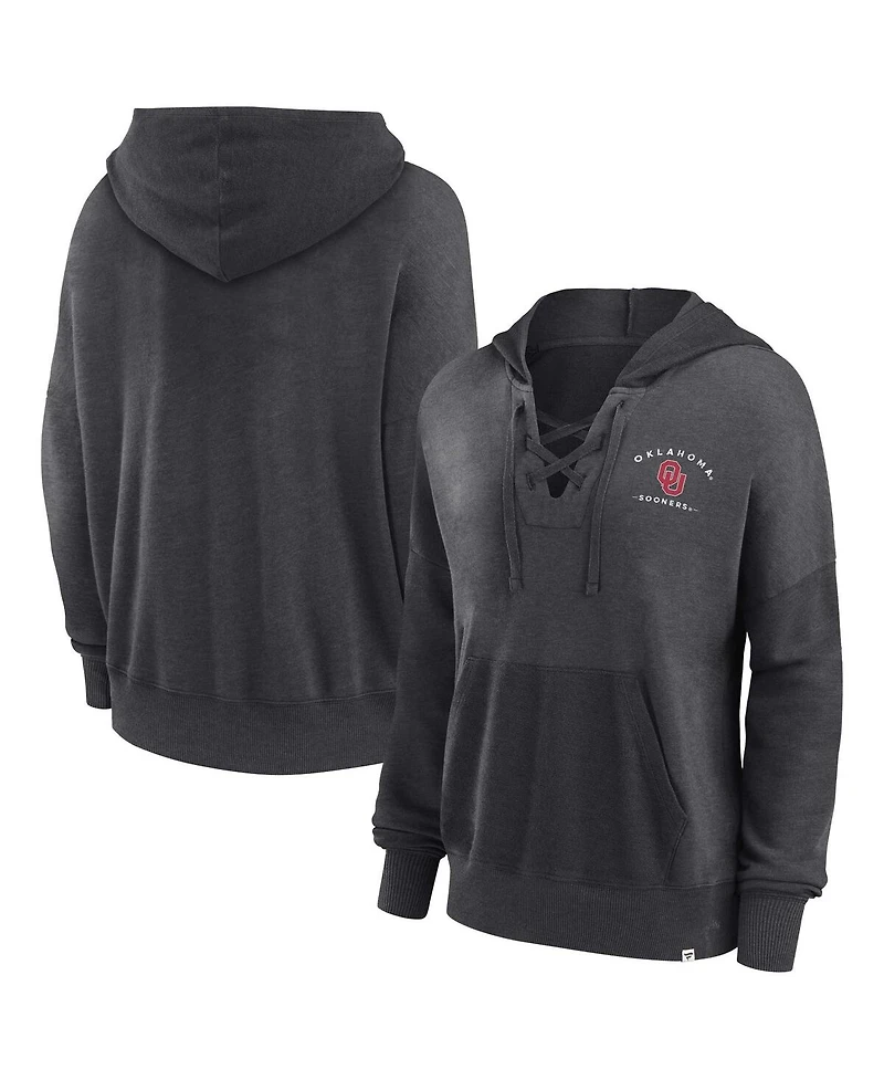 Women's Fanatics Heather Charcoal Oklahoma Sooners Campus Lace-Up Pullover Hoodie