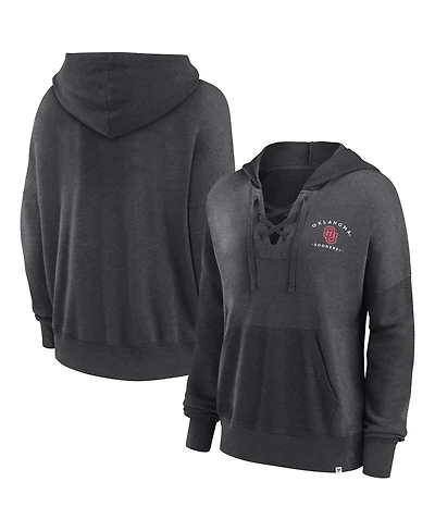 Women's Fanatics Heather Charcoal Oklahoma Sooners Campus Lace-Up Pullover Hoodie