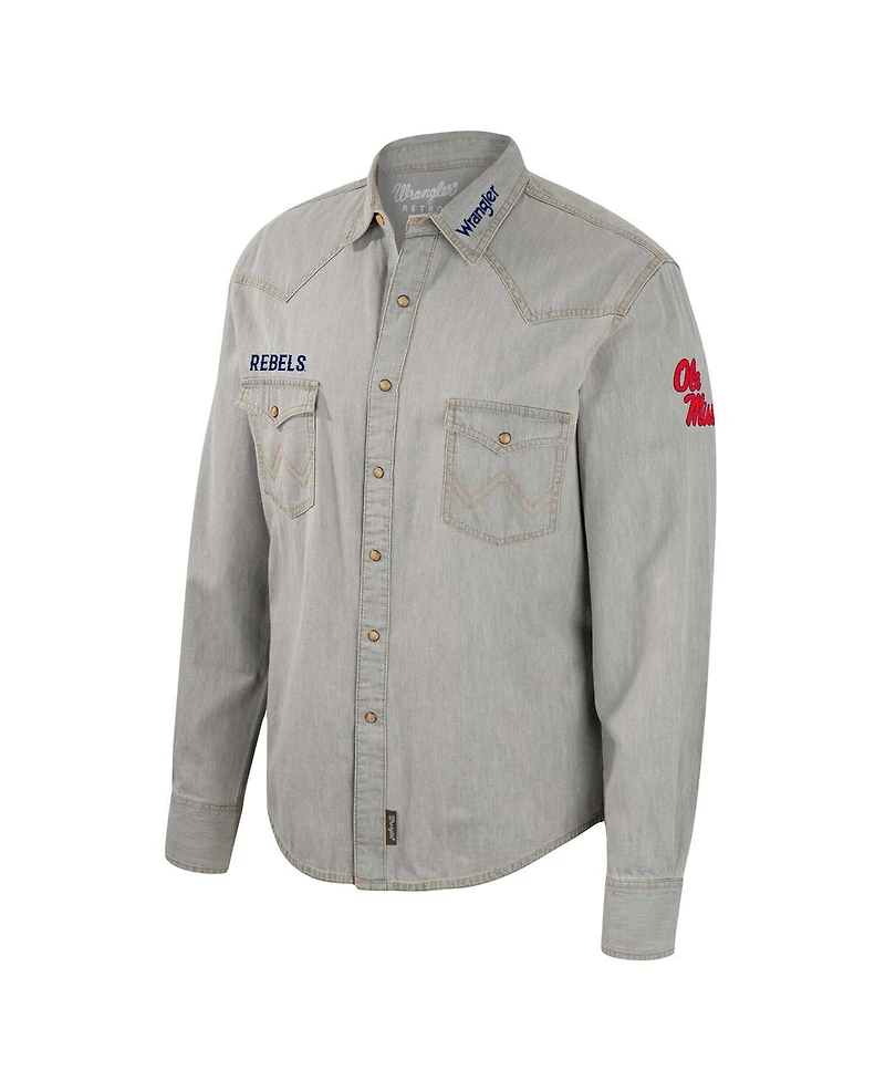 Men's Colosseum x Wrangler Gray Ole Miss Rebels Cowboy Cut Western Full-Snap Long Sleeve Shirt